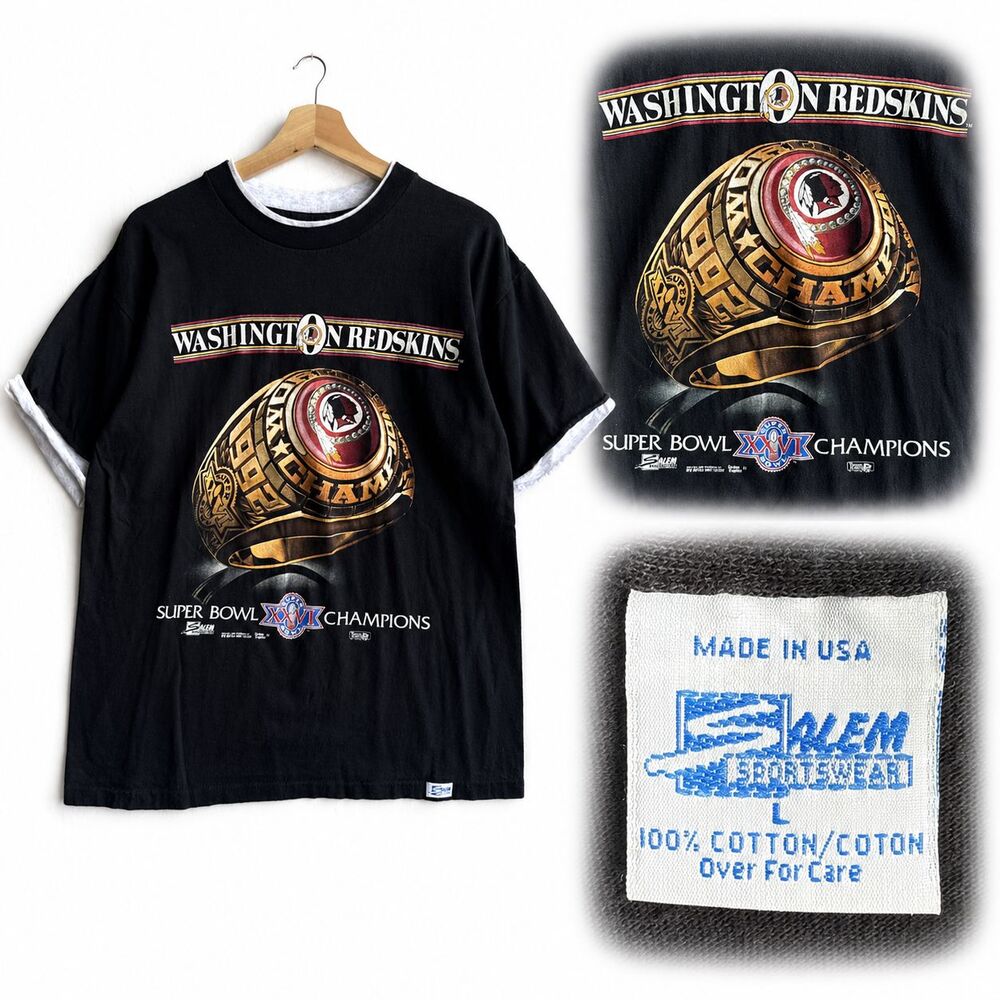 VTG Washington Redskins Shirt Large Super Bowl XXVI Champions Ring Graphic Print